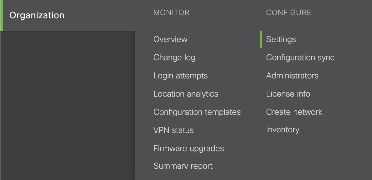 Cisco Meraki Settings